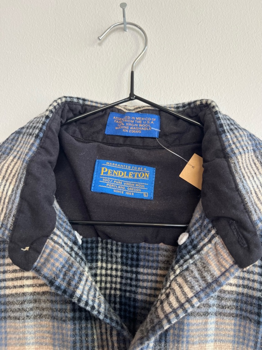 Vintage Pendleton Plaid Wool Shirt- Blue, Gray, Cream